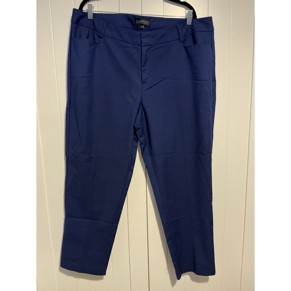 Eloquii Women's 18R Blue Stretch Cotton Blend Dress Pants Work Office Trousers